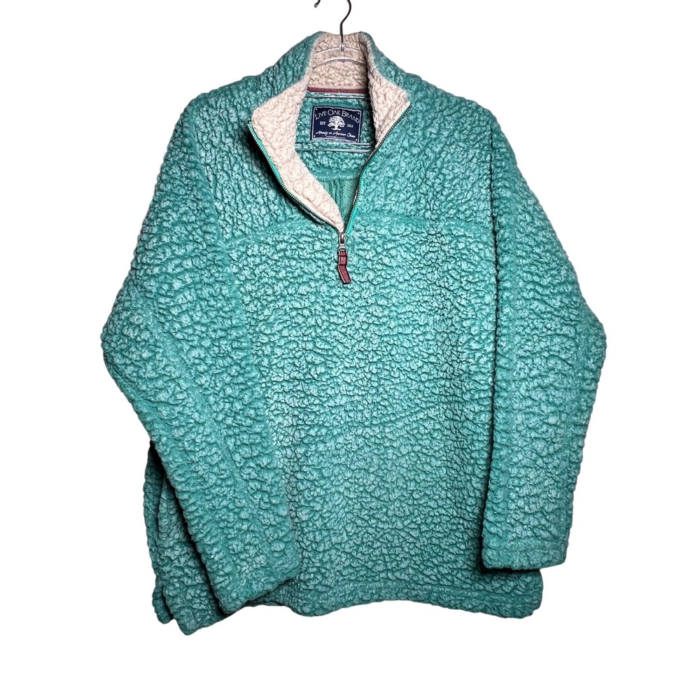 Live Oak Brand Teal Green Sherpa Fleece Quarter Zip Pullover Sweater Unisex
